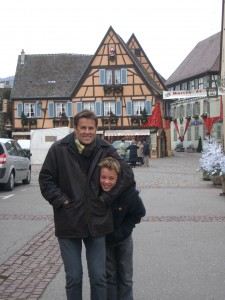 That's me with my son in Eguisheim - trying to keep warm!!